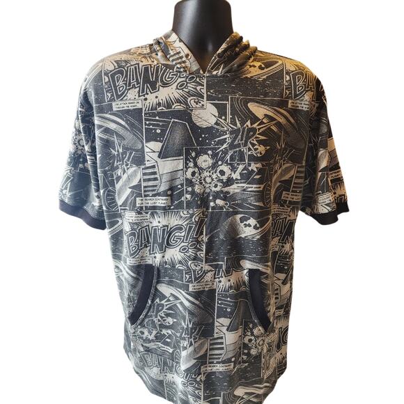 Royal Blue Hoodie Large Comic Book Graphic Short Sleeve Sweatshirt Retro Pop Art - Picture 11 of 16